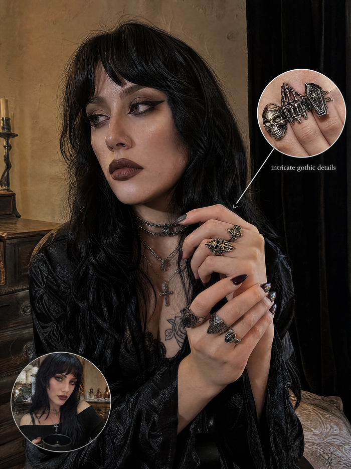 Vintage Gothic Skull Ring Set